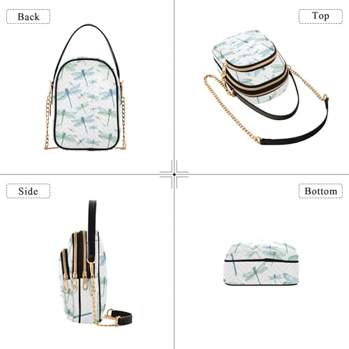 Blue Green Dragonflies Women's Shoulder Purses Print Chain Strap Wallet Phone Purse Quilted Zipper Ladies Clutch Satchel4