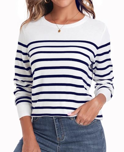Image of QUALFORT Women's 100% Cotton Sweater, Basic Lightweight Long Sleeve Pullover