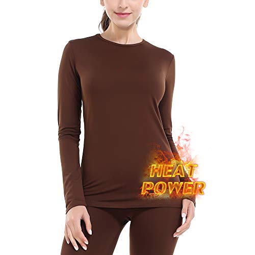 MANCYFIT Thermal Underwear for Women Long Johns Set Fleece Lined Ultra Soft Brown