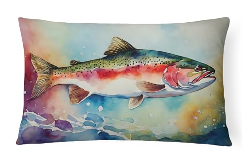 Caroline's Treasures DAC2815PW1216 Rainbow Trout Throw Pillow Machine Washable, Indoor Outdoor Decorative Pillow for Couch, Bed or Patio, 12HX16W