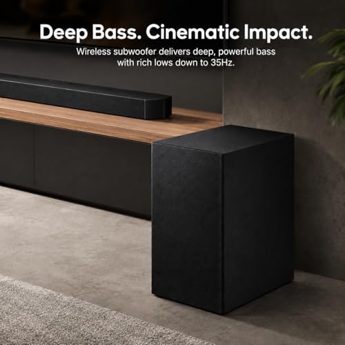 Image of 3.1.2 Channel Soundbar with Wireless Subwoofer for TV, Dolby Atmos & DTS Virtual:X Home Theater Audio System, Q-Symphony Compatible, HDMI eARC, 4K Video Pass-Through, Bluetooth, Titan Black