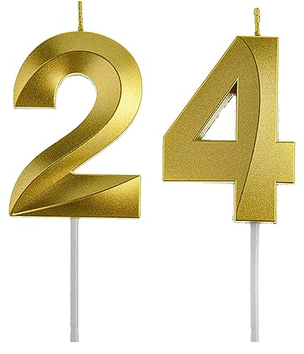 Image of Number Candles 3 inch for Birthday, Wedding, Engagement, Valentines Day Celebration, Theme Party, Bridal Shower Decoration Gold (Numerical No 24 or 42)