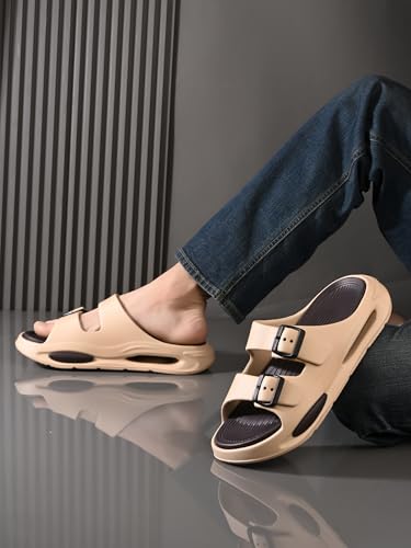 Image of DOCTOR HEALTH SUPER SOFT Men EVA Double Strap Sandals | Adjustable Buckle Comfort Slides | Lightweight Anti-Slip Casual Slippers for Indoor Outdoor Everyday Wear