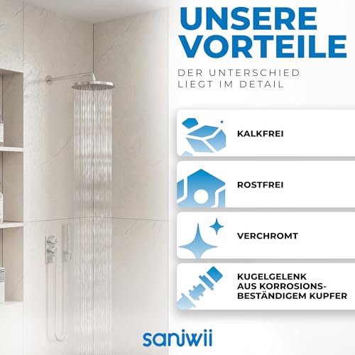 Regendusche [Duschkopf & Selbstreinigung] – Kalkfreie & Rostfreie Regenwalddusche | Wellness-Regenbrause (verchromt, rund)