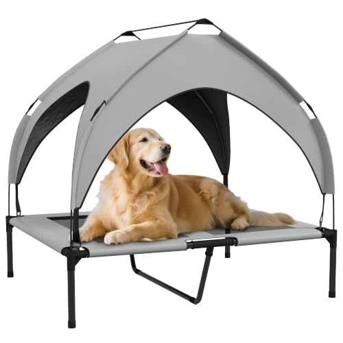 Image of PawHut Cooling Raised Dog Bed w/Breathable Mesh, for M, L Dogs - Light Grey