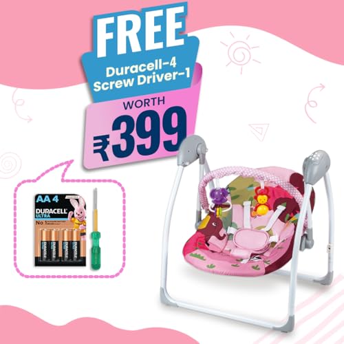 Image of Infantso Plastic Automatic Baby Swing Rocker with Hanging Toys and Remote Control for Newborn Baby - Foldable with Speed Adjustment and Safety Harness (Pink), 66 x 50 x 44 Cm
