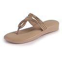 FAUSTO FST FKAWC-19018 KHAKI-37 Women Khaki T-Strap Slip On Ethnic Sandals with Rhinestone Strap | Wedge Ortho Slip-On Slippers | Perfect for Wedding, Festive Outfits (4 UK) gallery image