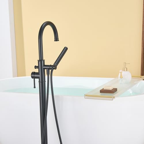 Wowkk Free Standing Tub Faucet Black Freestanding Bathtub Faucet Floor Mount Brass Bathroom Tub Filler with Hand Shower by Wowkk - Used condition - Image 8