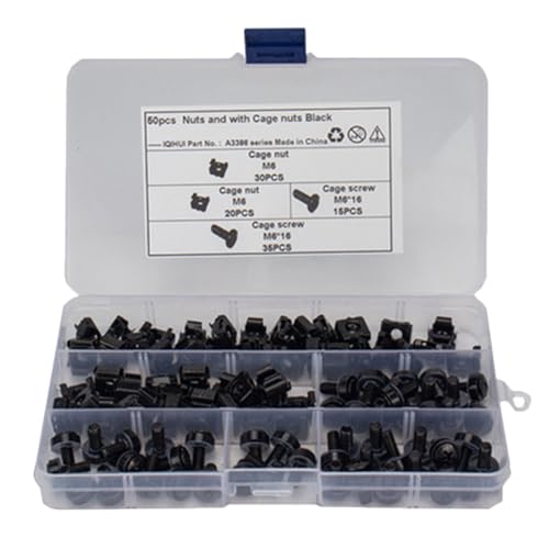 NAMOARLY 50Pcs M6 Server Rack Cage Nuts with Black Cage Mounting Screws for Computer Rack Mount, Square Insert Clip-On Nuts Kit for Industrial Fastening Applications