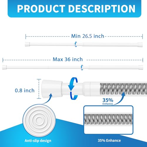 Image of AIZESI 2 Pack Tension Rods for Windows 26.5 to 36 inch, Adjustable Expandable Pressure Spring Curtain Rods No Drilling, White Curtain Rods for Doorway Closet Door