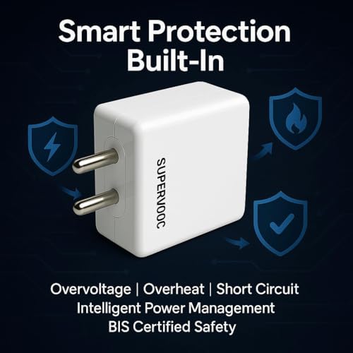 Image of Addtam 65W Supervooc Fast Charger with C-Type 1M Cable|65w USB C Charge Compatible with OnePlus /Nord /Realme /Oppo /Redmi /Tecno /Poco /iQOO /Samsung /Motorola /Lava /Vivo /Infinix |65-watt Charging, White