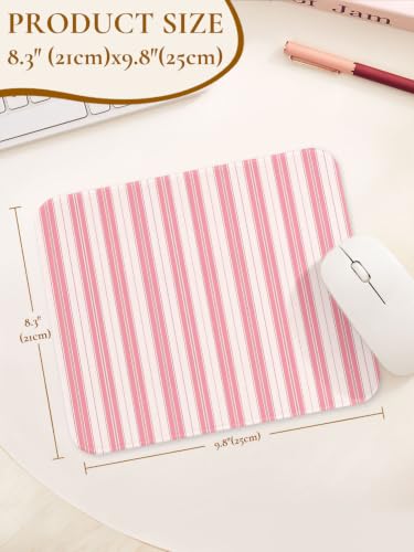 Image of Square Cute Striped Mouse Pad with Stitched Edge, Premium Waterproof Cloth Aesthetic Small Stripe Mouse Mat, Non-Slip Rubber Base Funny Mousepad Desk Accessories,Striped Light Pink