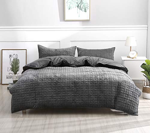 Image of F.Y.Dreams Duvet Cover for Weighted Blanket 60x80 inches with 8 Ties /Minky Square Quilted /Dark Grey