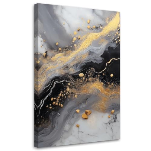 Pintura abstracta moderna para salón y cuadro de lienzo negro oro gris decorativo de 40x60 cm 2