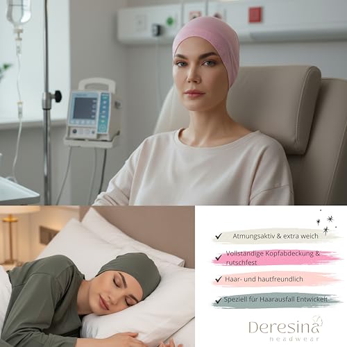 Deresina Headwear Essentiell Bambus Chemo Mutze fur Damen – Weiche Schlafmutze, Kopfbedeckung bei Haarausfall, Ideal unter Hut, Turban oder Kopftuch (Plain Denim (ohne Perlen)