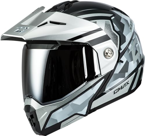 GMAX MD-74 Striker Modular Helmet (Silver/Blue Metallic, Mirror Silver, Large) - FMVSS 218 Approved