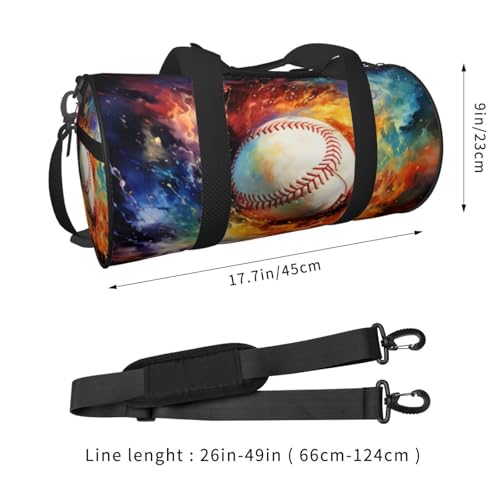 Baseball Fire and Water Painting Travel Duffel Bag Shoes Compartment Foldable Lightweight Yoga Gym Sports Bag4