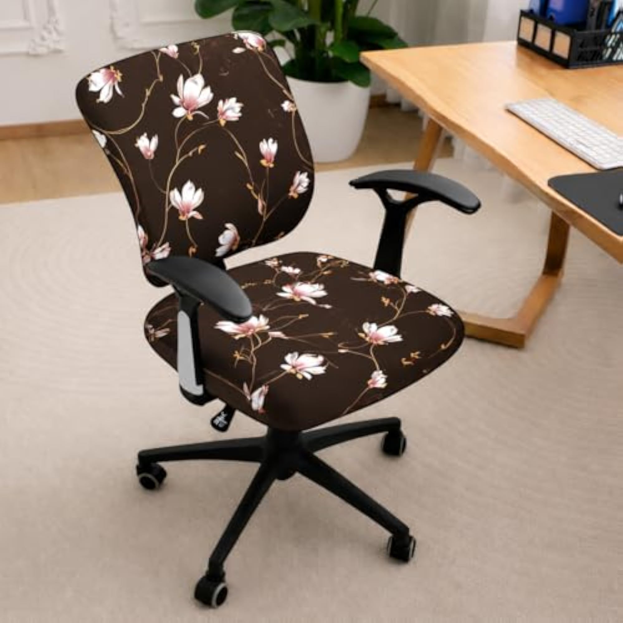 Floral Polyester Spandex Stretchable Office Chair Cover