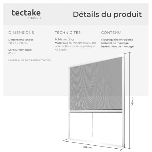 Filet anti moustique fenêtre plissé cadre alu tectake 110x160cm