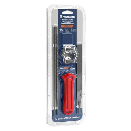 Husqvarna X-Cut S93G Chainsaw File Kit for 3/8' mini Pitch Chainsaw Chains, Sharpening Kit Includes Handle, Combination Guide, Flat and Round Files