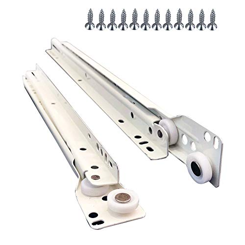 LMDX 2pcs Guías Correderas para Cajones 50cm, Rieles Telescopicos Silencioso para Bandeja Teclado, Cocina Mueble, Mesas, Blanco, Guías De Rodillo con Extracción Cover