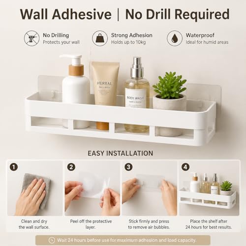 Image of Bathroom Organiser Without Drill Bathroom Shelves & Accessories Bathroom Organiser Self Adhesive Bathroom Shelf Bathroom Racks and Shelves Stand(Pack of 2)