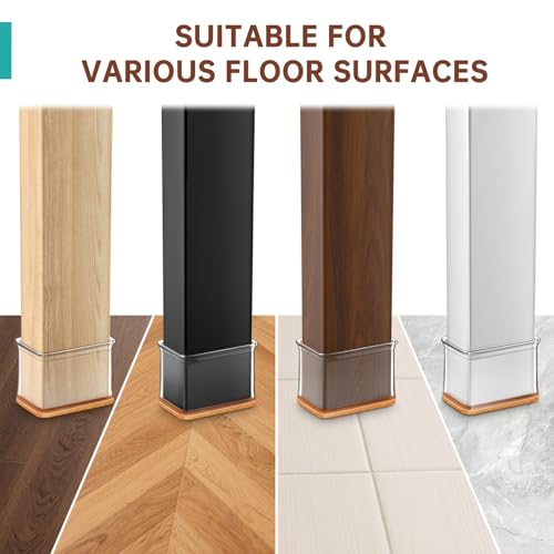 Chair Leg Floor Protectors Rectangle, 16Pcs Silicone Felt Furniture Leg Pads Caps Covers for Hardwood Floors,No Noise and No Scratches(Fit Length:28-38mm,Width:19-25mm)
