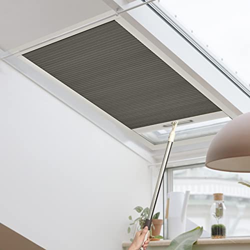 Keego Shade Cordless Free Stop Blinds for Skylight Single Cell Honeycomb Window Shade for Skylight Thermal Insulation Energy Saving Privacy Blind, Blackout, Charcoal, 54w x 48h