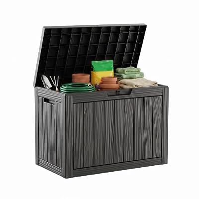 GYMHILL 50 Gallon Outdoor & Indoor Deck Storage Box, Waterproof Lockable Patio Storage Container for Gardening Tools, Picnic Supplies, Easy to Assemble, Black