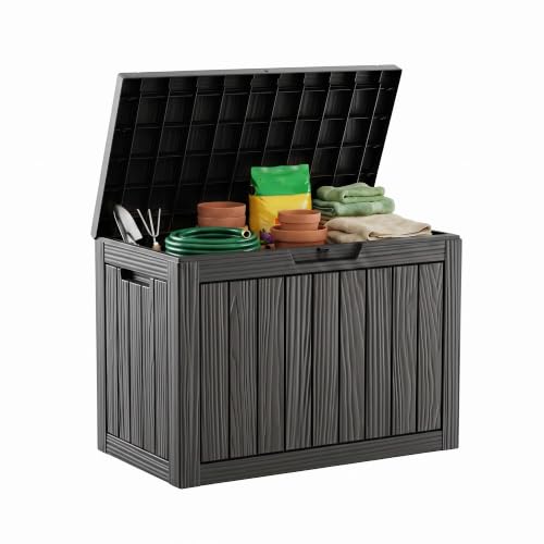 GYMHILL 50 Gallon Outdoor & Indoor Deck Storage Box Waterproof Lockable Patio Storage Container for Gardening Tools Picnic Supplies Easy to Assemble Black
