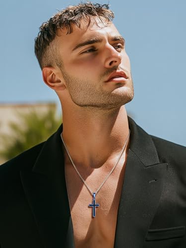 Image of U7 Cross Necklace for Men, Stainless Steel Silver Black Gold Mens Cross Necklace, 22-24 Inches