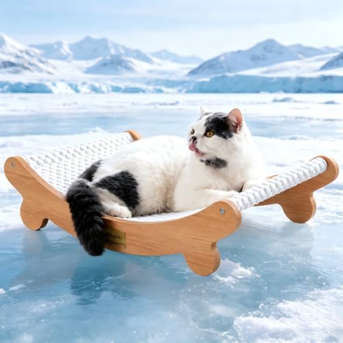 CHEERPALS Cooling Cat Bed, Wooden Hammock with Breath Mesh for Sm...