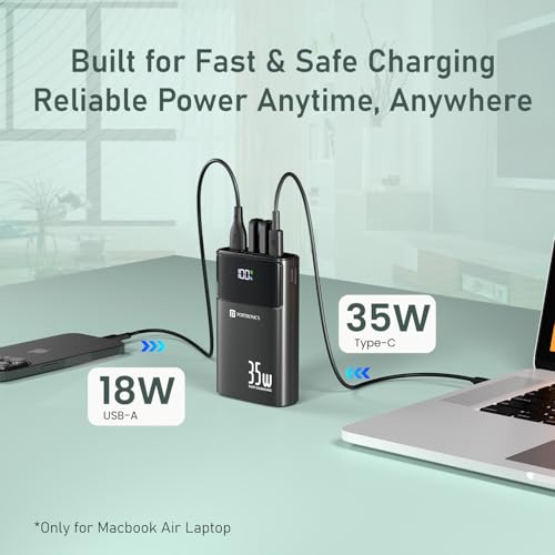 Image of Portronics Titan 35 20000mAh Fast Charging Powerbank with in-Built Type C & 8 Pin Cable, 35W Super Fast Charging, Type C PD Output, Type C Bidirectional Port, LED Display (Black)