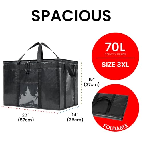 Image of NZ home Insulated Bags for Food Delivery (3XL PRO) Grocery Shopping Cooler Bag, Pizza Delivery, Hot & Cold Catering Tote, Reusable, Foldable & Heavy Duty (Orange)