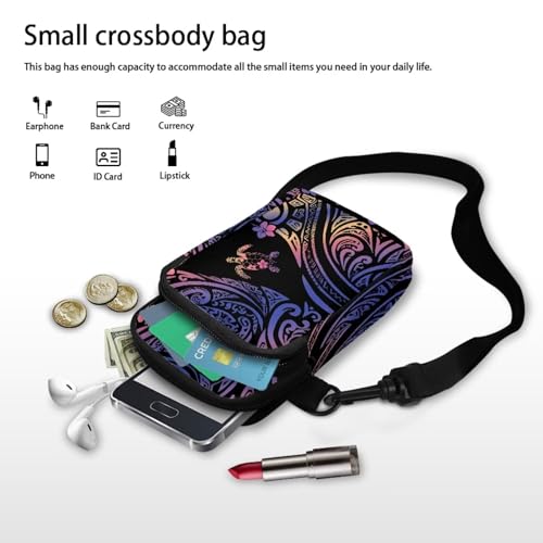 Image of Hawaiian Tribal Small Crossbody Bags for Women Cell Phone Bag Purse, Sea Turtle Zipper Sling Purses Shoulder Bag