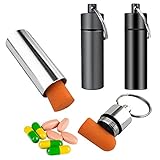 3 Packs Keychain Pill Holder, EFFIET Waterproof Pill Fob Case Box Outdoor Container for Emergency Medicine Drugs, Foam Earplug Storage Case with Ear Plugs (Silver-Matt-Black)