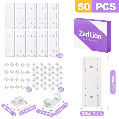 10 paquetes de soportes adhesivos para regletas eléctricas con 40 clips para cables, montaje sin taladro para gestión de cables, organizador de cables para oficina en casa miniatura 2