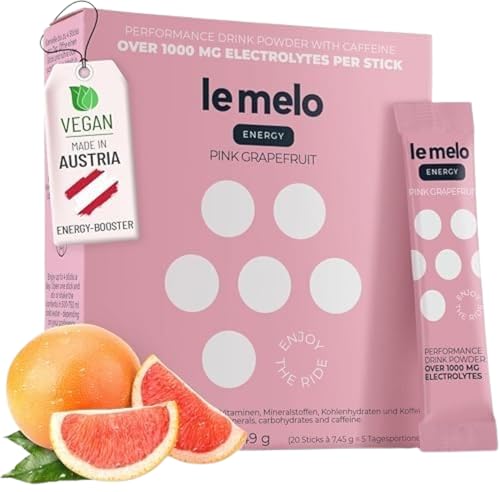 le melo® Elektrolytgetränk | 1.000+ mg Elektrolyte, Vitamine & Mineralstoffe | Optimiert Wasseraufnahme | Für Sport & Alltag & Erholung | mit 80mg Koffein | ENERGY Pink Grapefruit 20er Pack