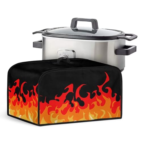 Suhoaziia Fire Flame Slow Cooker Dust Cover Fits for Most 6-8 Quart Oval Slow Cooker Machine Washable Slow Cooker Protector with Top Handle & Side Mesh Pocket for Kitchen Decor