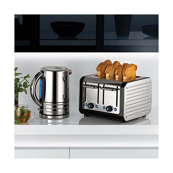   Dualit-Design-Series-4-Slice-Toaster-Polished-Stainless-Steel-with-Black-Trim-Extra-Wide-Slots--Peek-and-Pop-Function--Patented-Perfect-Toast-Technology--Matching-Kettle-Available