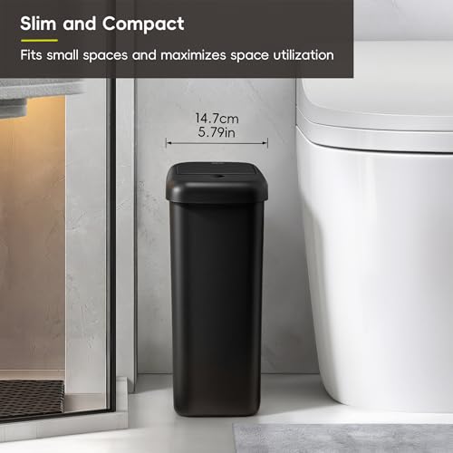 Image of EKO Morandi Slim Automatic Bathroom Trash Can with Lid, 2.6 Gallon Touchless Garbage Can, Waterproof Motion Sensor Trash Bin for Bathroom, Office, Black