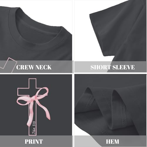Image of Girls Cute Christian Shirts Kids Pink Bow Shirt Jesus God Faith Tshirts Aesthetic Cross Bible Verse Graphic Tee Tops