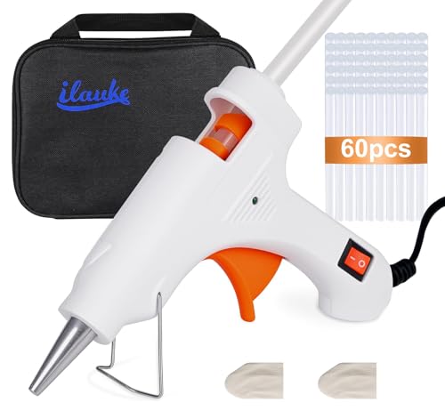 ilauke Hot Glue Gun Kit with 60Pcs Glue Sticks, 20W Mini Hot Glue Gun White for Home School DIY Craft Projects Repairs, Compact Storage Carrying Case, Fast Heating