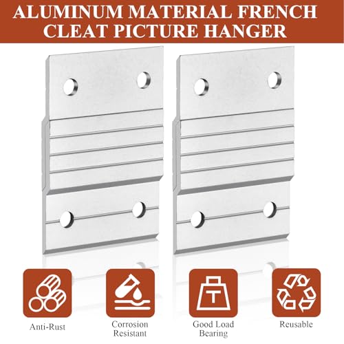 Image of 12 Pairs French Cleat Picture Hanger, 2inch Aluminum French Cleat Hanger Heavy Duty, Z Clips Interlocking Wall Mounting Bracket Hardware Kit Level Tool for Photo Art Frames Mirror Cabinet