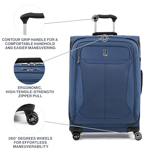 Image of Travelpro Tourlite Softside 25 inch Expandable Luggage with 4 Spinner Wheels, Lightweight Suitcase, Checked Medium, Blue