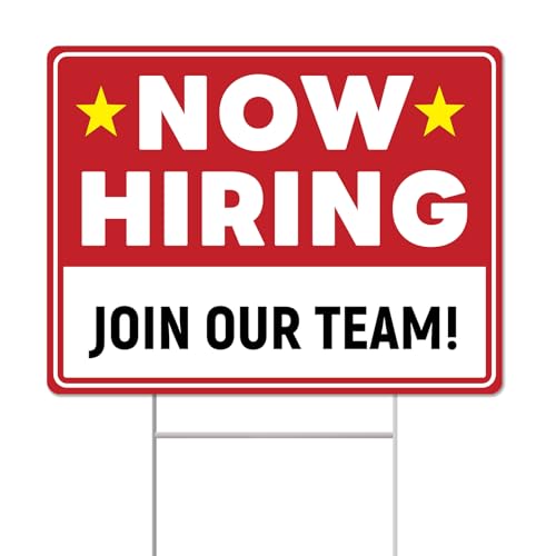 GXGGUS Now Hiring Sign with Stake 1-Pack 13x17 Double-Sided H-Metal Stakes Corrugated Plastic - Help Wanted Sign