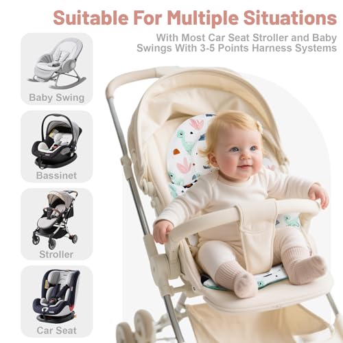 Image of KAKIBLIN Infant Car Seat Insert, Baby Car Seat Cushion, Car Seat Head Support for Infant,Breathable Reversible Carseat Insert Support for Newborn Stroller, Baby Swing, Bassinets, Pushchair (Green)