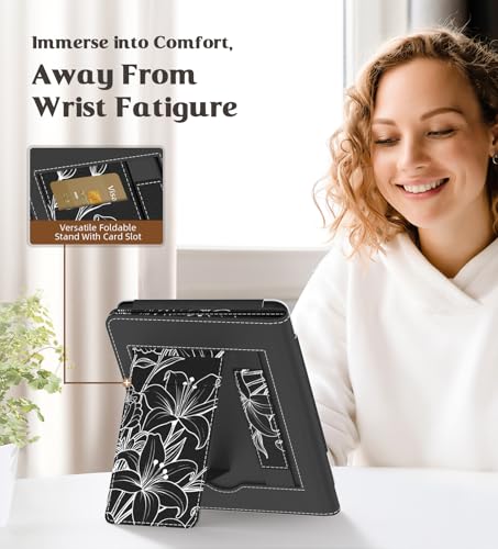 Image of MoKo Case for 6 inch Ebook(11th Generation, 2024 /2022) /(10th Gen,2019) /(8th Gen, 2016), Ultra Lightweight PU Shell Cover with Auto Wake /Sleep for E-Reader 2024, NOT for Kobo eReaders, Line Flower