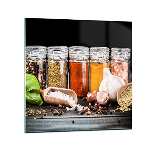 Quadro su Vetro Spezie Aglio Legno sale Stampe da Parete in Vetro 30x30cm Quadri Moderni Soggiorno Camera da Letto Cucina 1 pezzo Piccoli Decorazione Murale Wall Art Grafica Immagini GAC30x30-2896