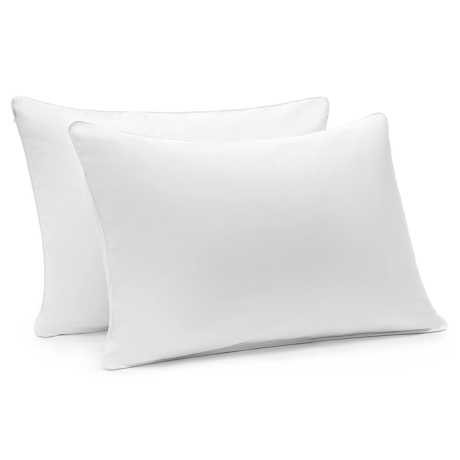 White Pillow Cases Queen Size Set of 2, Cotton Hidden Zipper Cooling Pillow Cases with Piping 20 x 30 Inches-Ultra Soft & Cozy Pillow Covers (Pillowcases)- 600 Thread Count Queen Pillow Cases